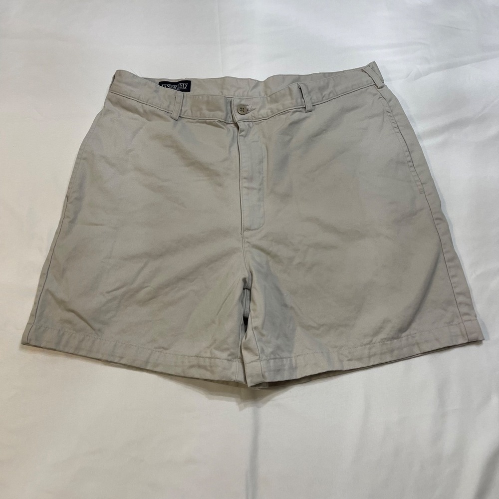 Lands End Mens 35 Regular Khaki Chino Shorts Beige 100% Cotton Made USA Vintage
